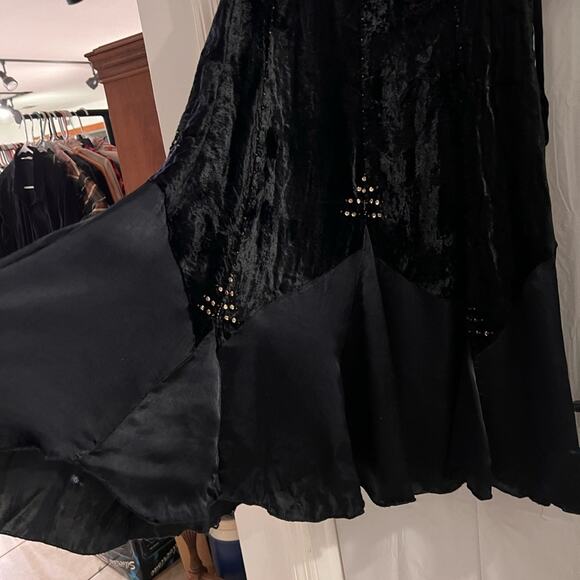Forbidden vintage black velvet and satin beaded and sequins maxi skirt size xl - Picture 2 of 11